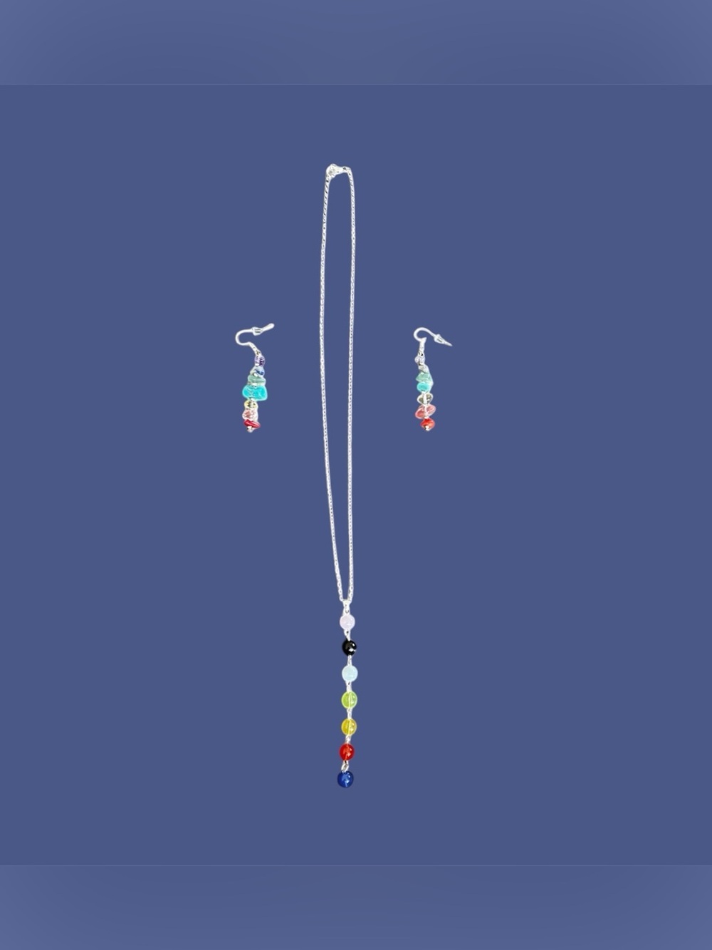 Multicolor Bead Pendant Necklace and Earrings Set - Women Jewelry - Picture 2 of 2